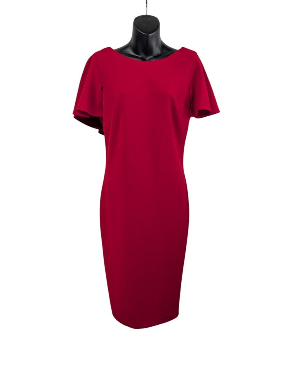 Calvin Klein Women's Red Flutter Sleeve V-Neck Sheath Midi Dress Size 6